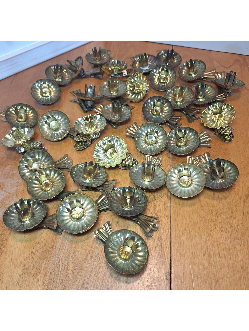 Antique Goldtone Tin Candle Holder Clip-Ons for Christmas Tree Lot of 35